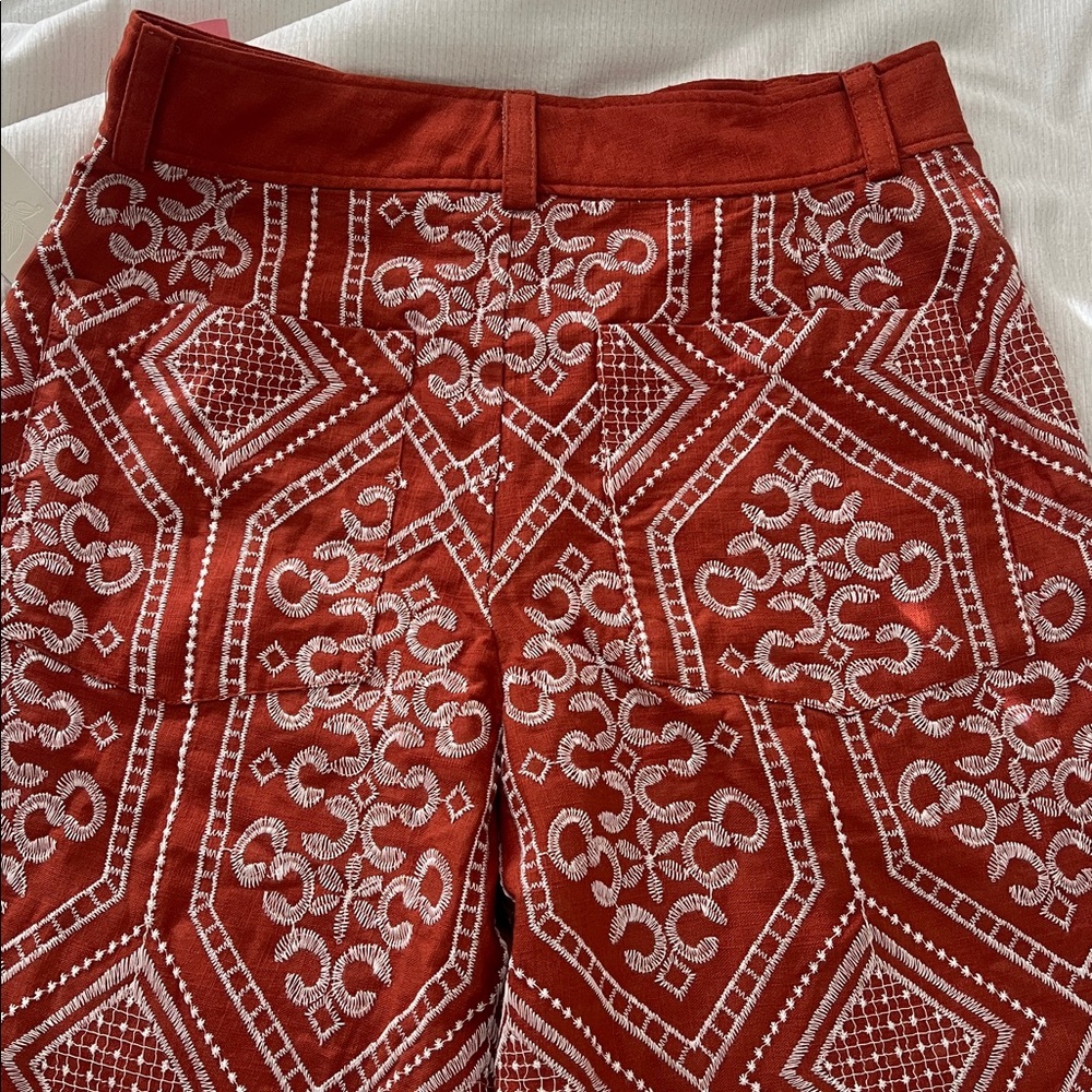 Calypso St. Barth Terracotta Cropped Wide Leg Stitched Linen Pant M - Picture 10 of 12
